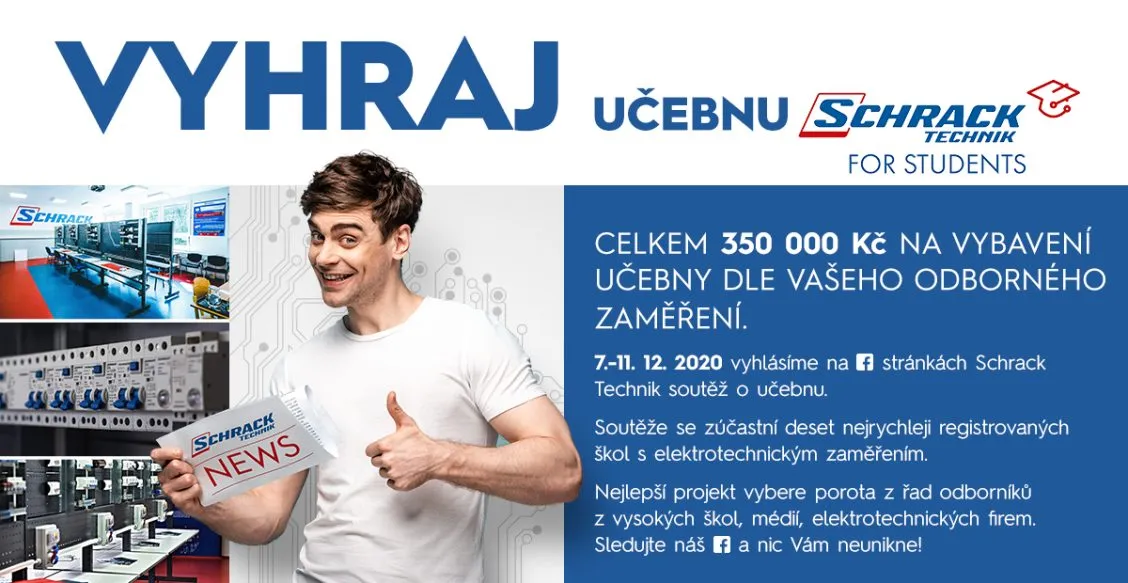 Vyhraj učebnu se Schrack technik. Hlavní cenou je odborná učebna v&nbsp;hodnotě 350&nbsp;000&nbsp;Kč.