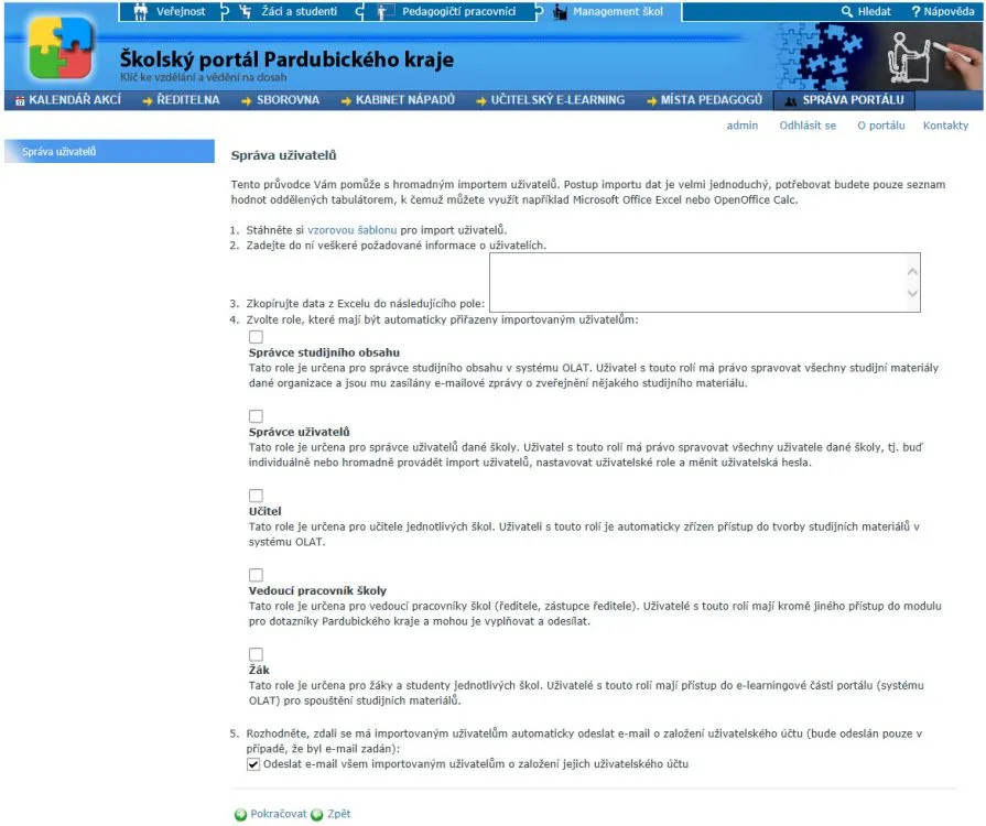 Přidání nebo editace uživatele školy (žáka, pedagoga, vedoucího pracovníka školy) do školského portálu