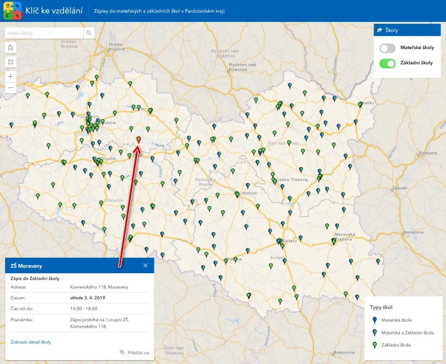 Aktualizovaná mapa termínů zápisů do 1.&nbsp;ročníku základních škol pro školní rok 2019-2020