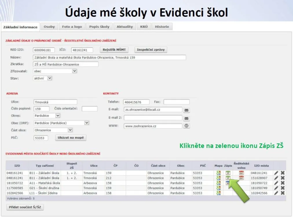 Jak zadat termín zápisu v&nbsp;mojí základní škole nebo mateřské škole do Evidence škol na Školském portálu Pk?
