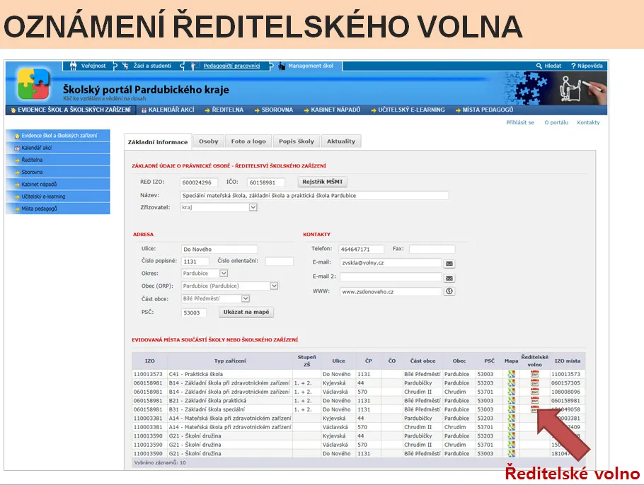 Ředitelská volna – zadávání a&nbsp;přehled volných dnů ve školách