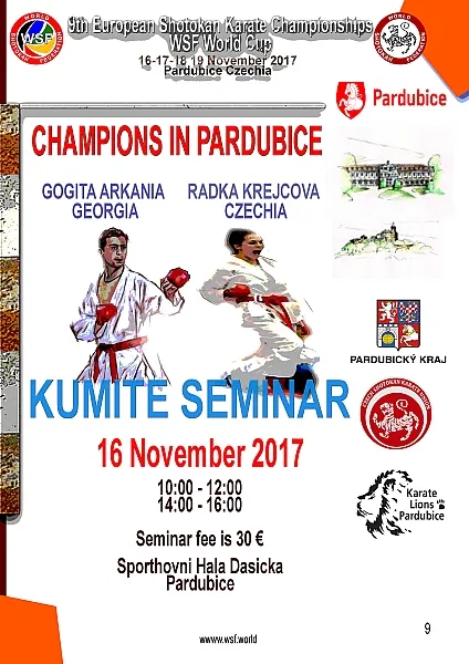 9.&nbsp;Mistrovství Evropy v&nbsp;karate stylu Shotokan a&nbsp;Seminář se světovými šampiony – volný vstup pro žáky ZŠ a&nbsp;SŠ