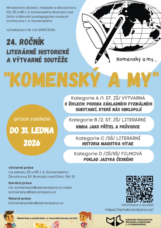 Celostátní literární a&nbsp;výtvarná soutěž „Komenský a&nbsp;my“ – vyhlášení 2025/2026 s&nbsp;novinkou: filmová kategorie