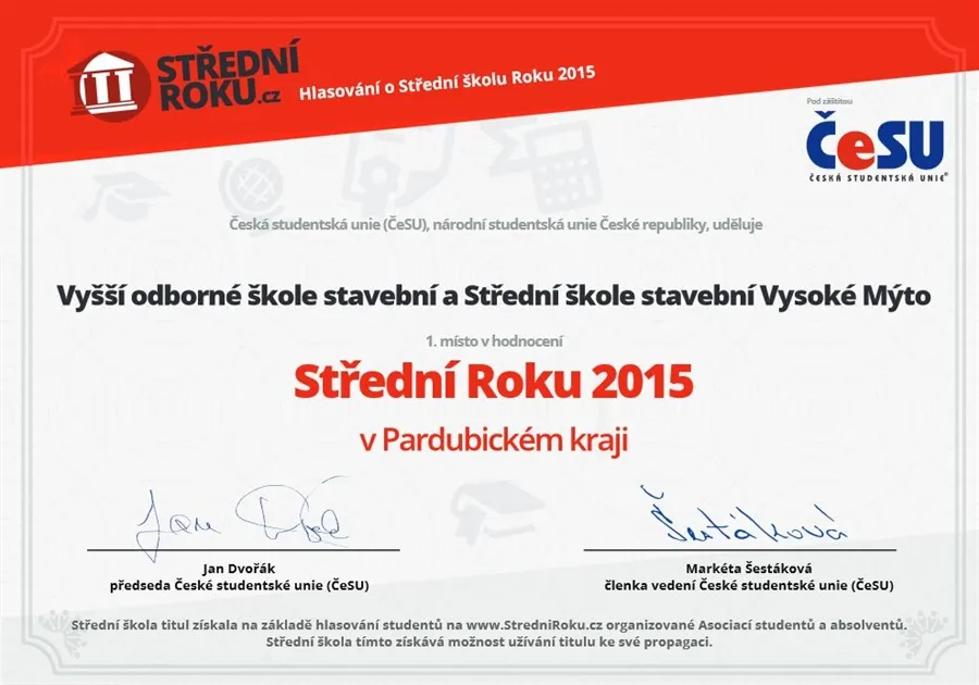 Stavební škola Vysoké Mýto – Střední roku 2015