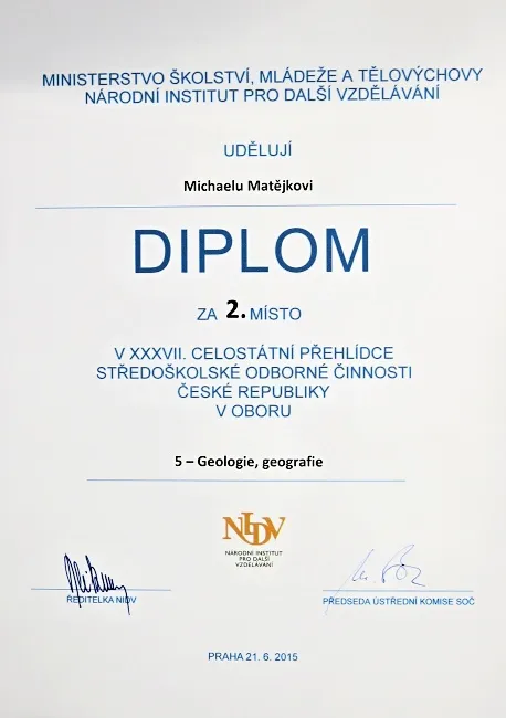 M. Matějka ze svitavského gymnázia druhý v&nbsp;celostátním kole SOČ