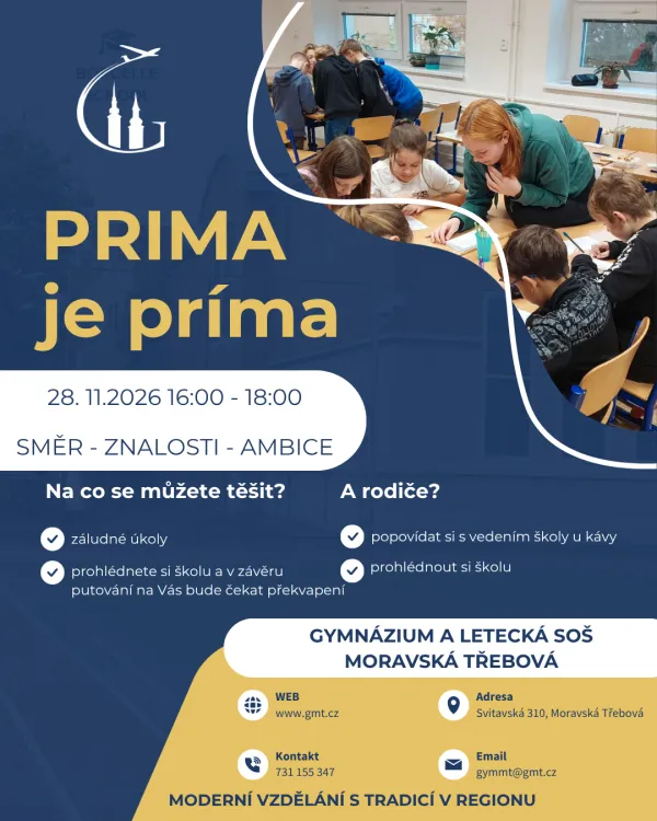Gymnázium a&nbsp;Letecká střední odborná škola Moravská Třebová – Prima je príma