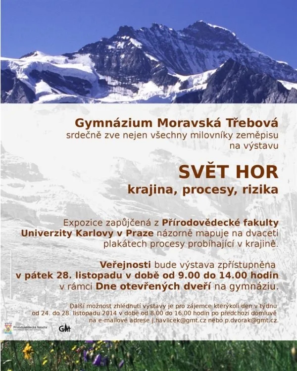 Moravskotřebovské gymnázium hostí výstavu Svět hor zapůjčenou Karlovou univerzitou