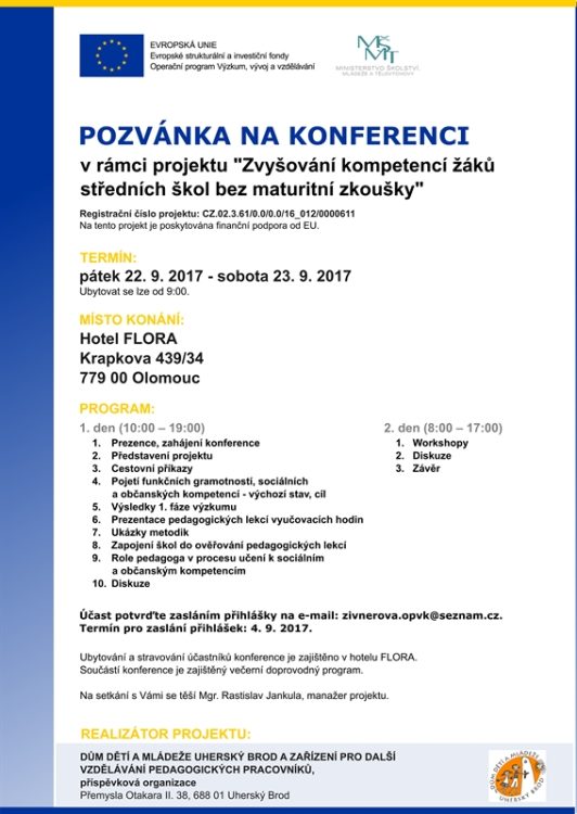 Konference k&nbsp;projektu Zvyšování kompetencí žáků středních škol bez maturitní zkoušky
