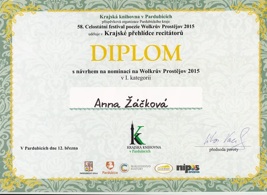 Studenti OA Chrudim uspěli v&nbsp;recitační soutěži