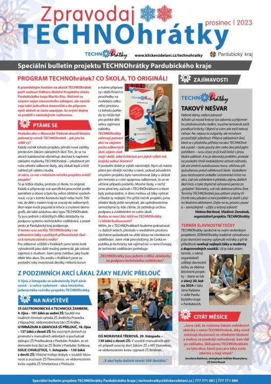 Prosincový zpravodaj TECHNOhrátek – rozhovor s&nbsp;vedoucím krajského odboru školství i&nbsp;vzpomínka na Poláky v&nbsp;Králíkách