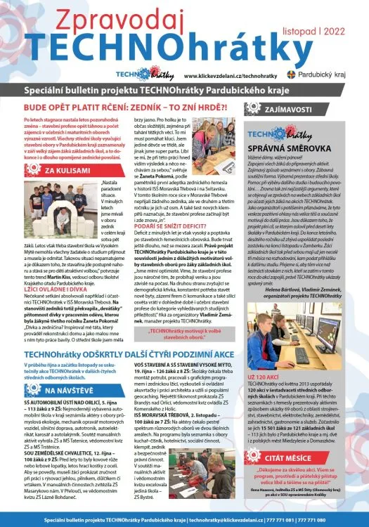 Listopadový zpravodaj TECHNOhrátek představil dívku, která se věnuje zednické profesi