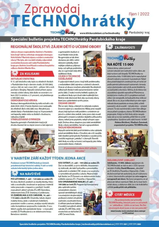 Říjnový zpravodaj TECHNOhrátek informuje o&nbsp;vývoji regionálního školství