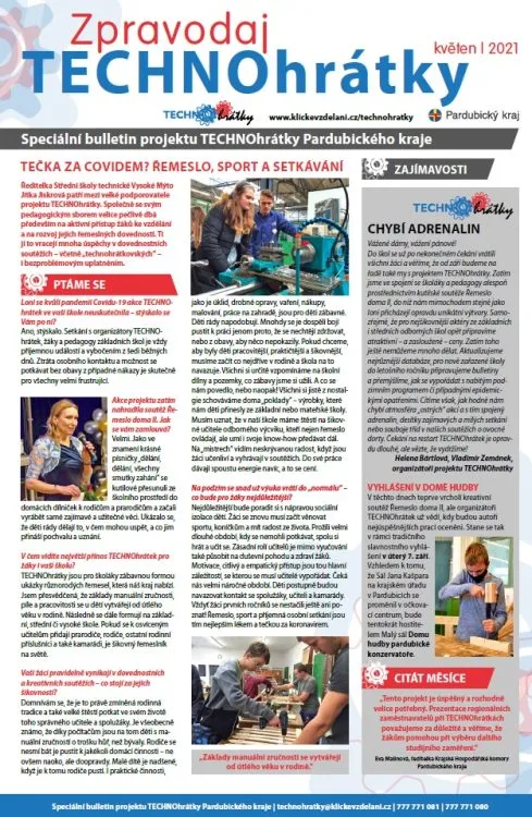 Květnový zpravodaj TECHNOhrátek přináší ochutnávku prvních výtvorů v&nbsp;soutěži Řemeslo doma II