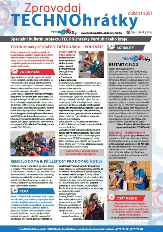 První letošní zpravodaj TECHNOhrátek informuje o&nbsp;novém ročníku projektu a&nbsp;nabízí rozhovor s&nbsp;radním pro školství