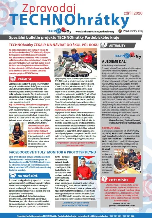 Zářijový zpravodaj TECHNOhrátek představil nové termíny akcí i&nbsp;vítěze soutěže „Řemeslo doma“
