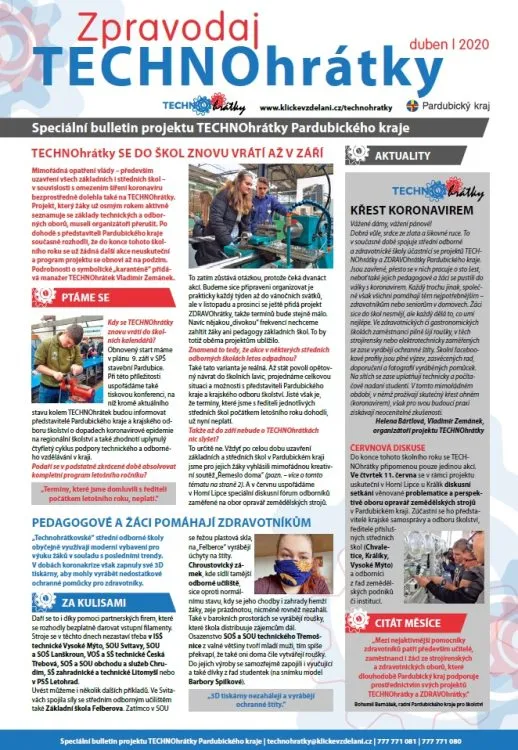 Dubnový zpravodaj TECHNOhrátek informuje o&nbsp;změnách, které čekají projekt