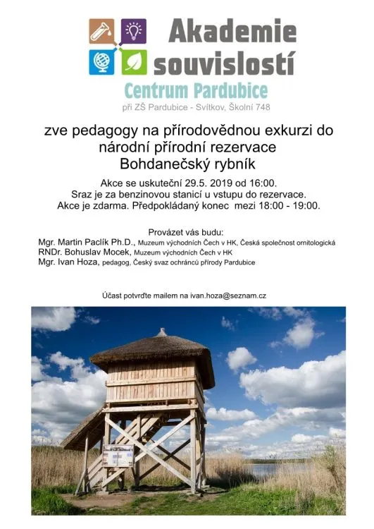Pozvánka pro pedagogy na přírodovědnou exkurzi do NPR Bohdanečský rybník