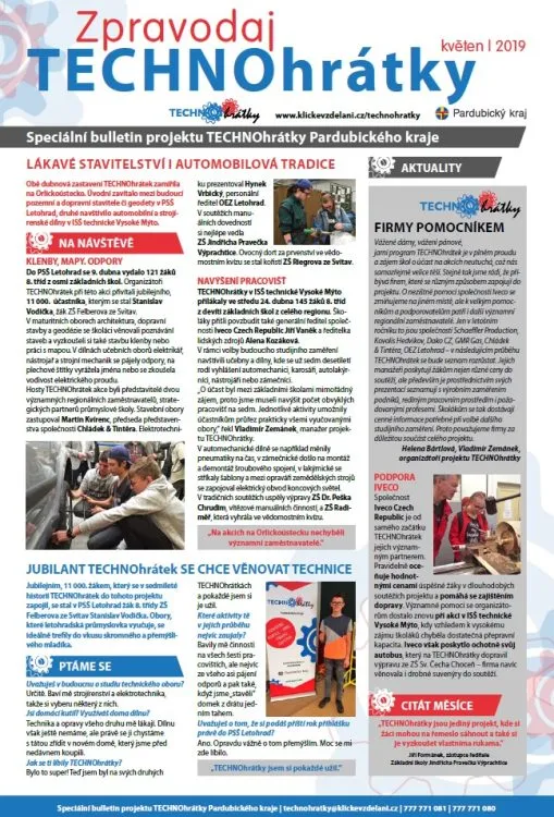Květnový Zpravodaj TECHNOhrátek 2019 nabízí rozhovor s&nbsp;generálním ředitelem společnosti Iveco Czech Republic