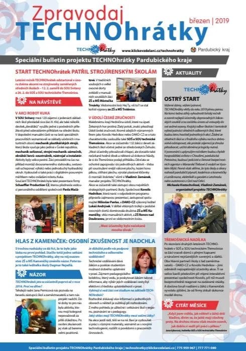 Vyšlo letošní první číslo Zpravodaje TECHNOhrátek