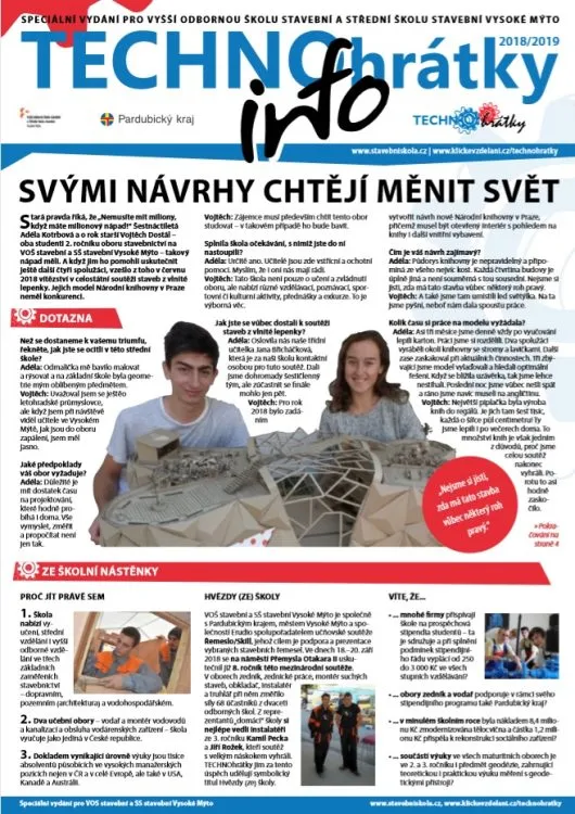 TECHNOhrátky info č. 13/2018 Vyšší odborná škola stavební a&nbsp;Střední škola stavební Vysoké Mýto