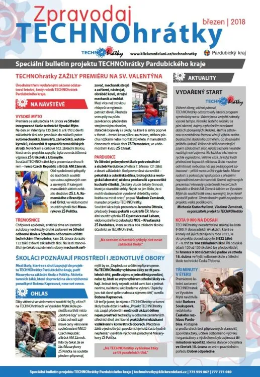 Právě vyšlo letošní první číslo Zpravodaje TECHNOhrátek
