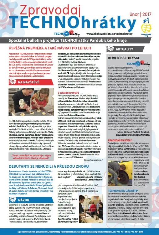 Právě vyšlo letošní první číslo Zpravodaje TECHNOhrátek