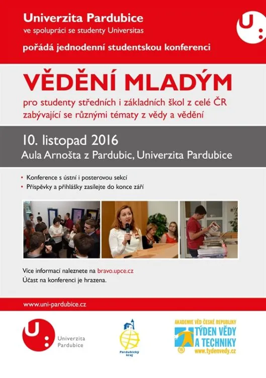 Studenti Univerzity Pardubice pořádají pro mladší kolegy konferenci VĚDĚNÍ MLADÝM