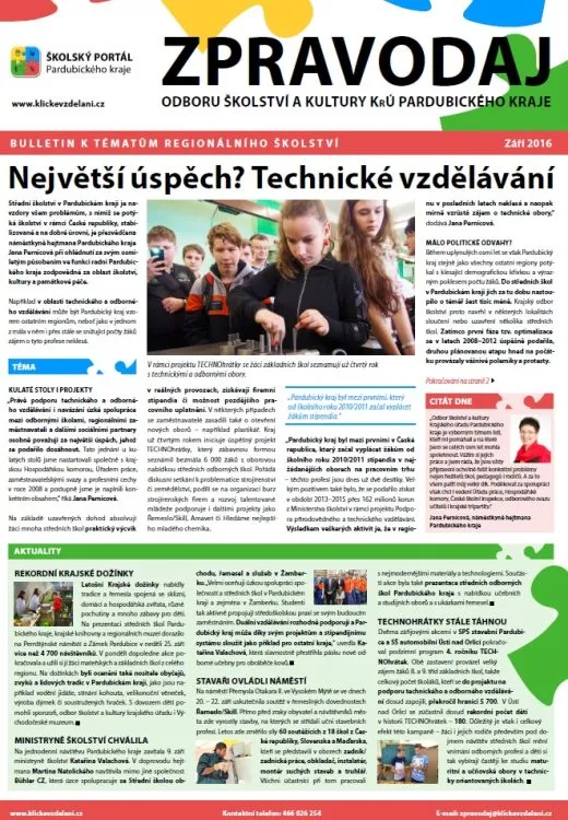 Zpravodaj Odboru školství a&nbsp;kultury Krajského úřadu Pardubického kraje – Září 2016