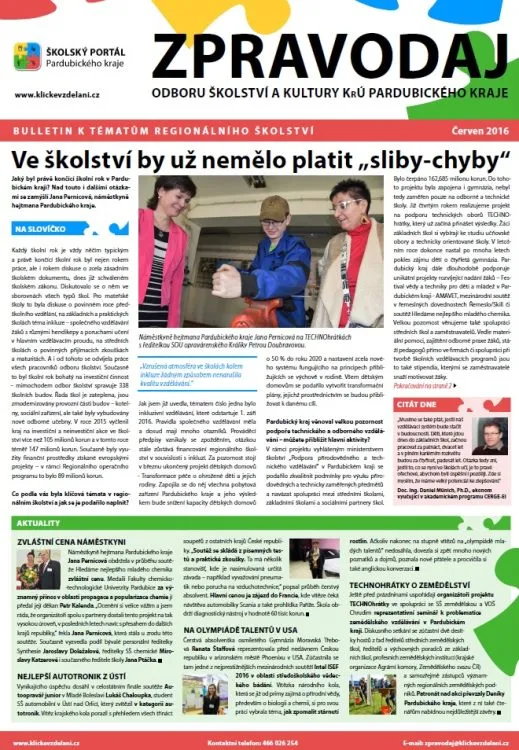 Zpravodaj Odboru školství a&nbsp;kultury Krajského úřadu Pardubického kraje – Červen 2016