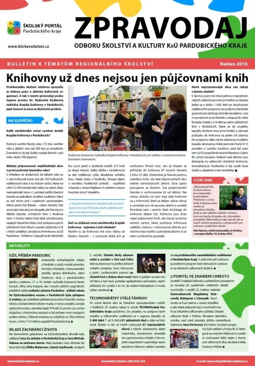 Zpravodaj Odboru školství a&nbsp;kultury Krajského úřadu Pardubického kraje – Květen 2016