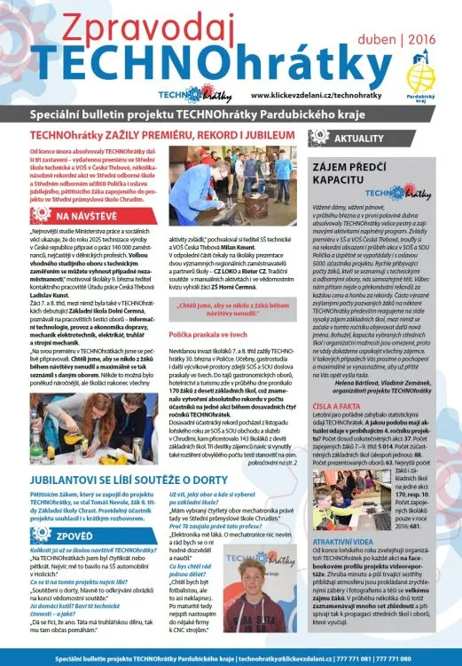 Právě vyšlo letošní druhé číslo Zpravodaje TECHNOhrátek