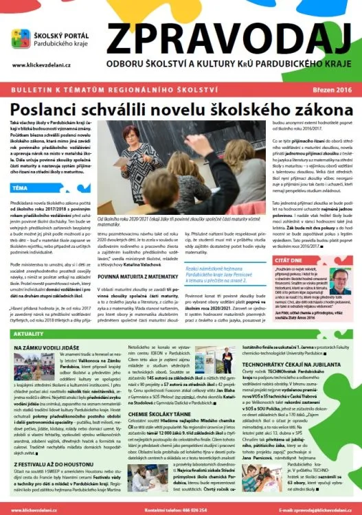 Zpravodaj Odboru školství a&nbsp;kultury Krajského úřadu Pardubického kraje – Březen 2016
