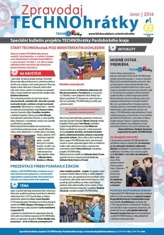 Právě vyšlo letošní první číslo Zpravodaje TECHNOhrátek