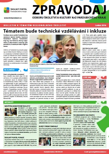 Zpravodaj Odboru školství a&nbsp;kultury Krajského úřadu Pardubického kraje – Leden 2016