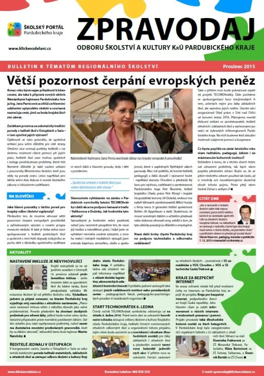 Zpravodaj Odboru školství a&nbsp;kultury Krajského úřadu Pardubického kraje – Prosinec 2015