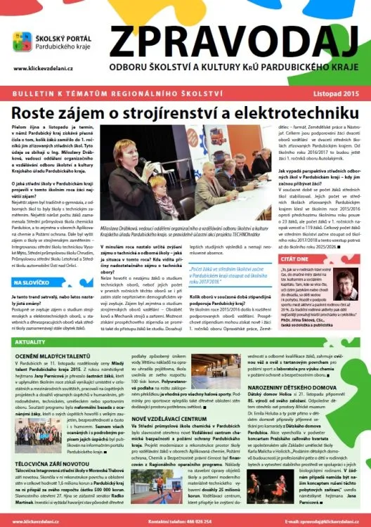 Zpravodaj Odboru školství a&nbsp;kultury Krajského úřadu Pardubického kraje – Listopad 2015