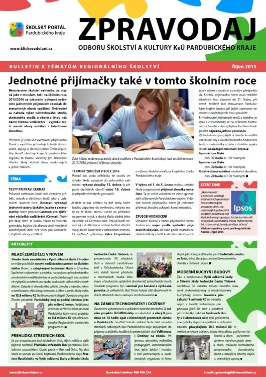 Zpravodaj Odboru školství a&nbsp;kultury Krajského úřadu Pardubického kraje – Říjen 2015