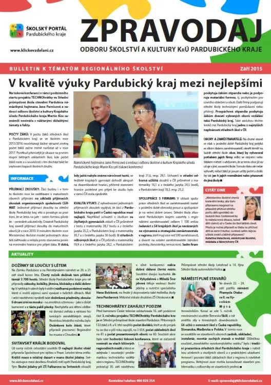 Zpravodaj Odboru školství a&nbsp;kultury Krajského úřadu Pardubického kraje – Září 2015