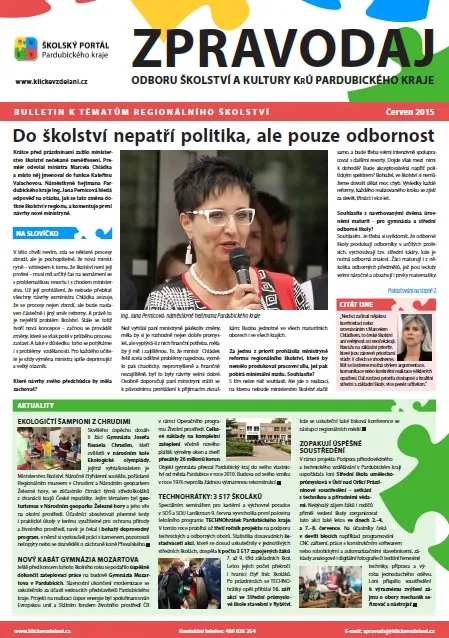 Zpravodaj Odboru školství a&nbsp;kultury Krajského úřadu Pardubického kraje – Červen 2015