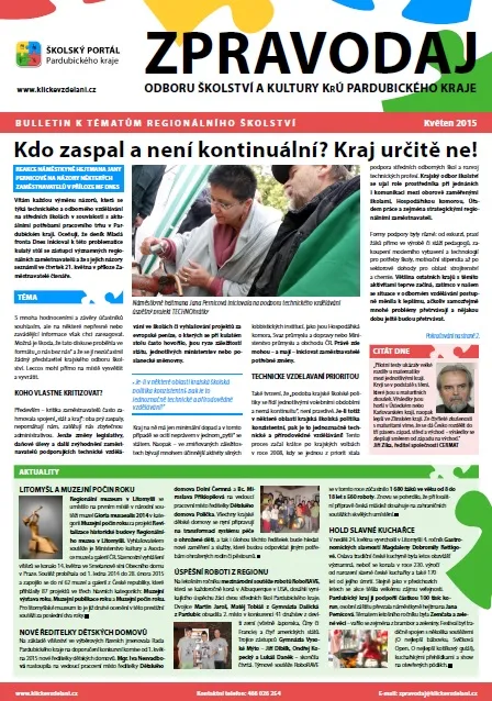 Zpravodaj Odboru školství a&nbsp;kultury Krajského úřadu Pardubického kraje – Květen 2015