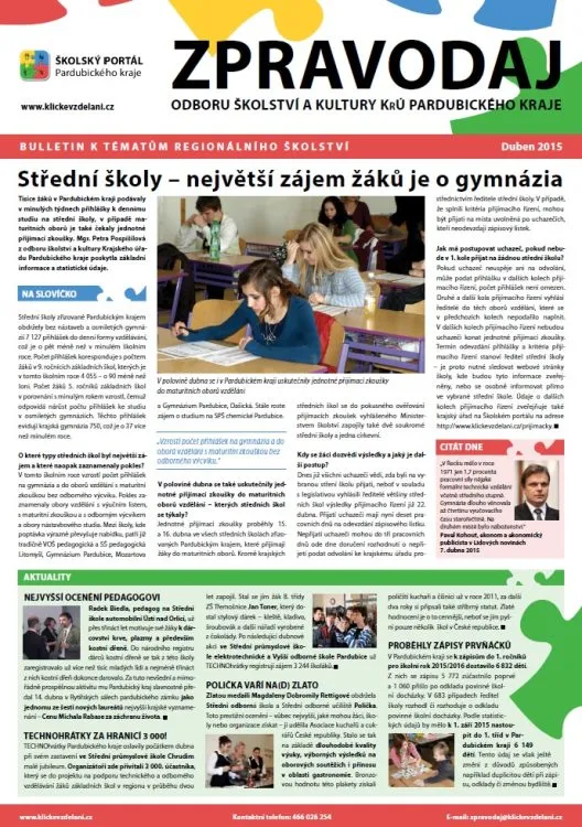Zpravodaj Odboru školství a&nbsp;kultury Krajského úřadu Pardubického kraje – Duben 2015