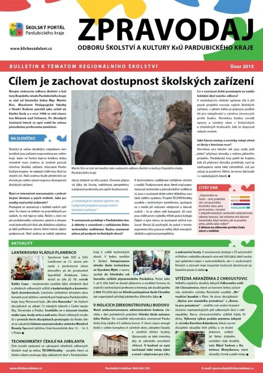 Zpravodaj Odboru školství a&nbsp;kultury Krajského úřadu Pardubického kraje – Únor 2015