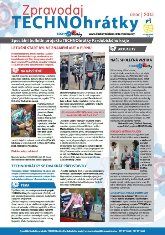 Vyšlo první letošní číslo Zpravodaje TECHNOhrátek