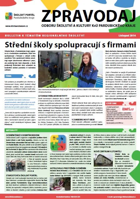 Zpravodaj Odboru školství a&nbsp;kultury Krajského úřadu Pardubického kraje – Listopad 2014