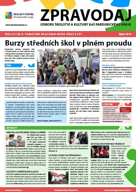 Zpravodaj Odboru školství a&nbsp;kultury Krajského úřadu Pardubického kraje – Říjen 2014